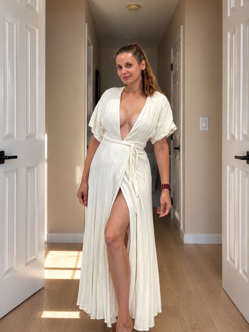 Showpo Ivory Wrap Maxi Dress with High Slit